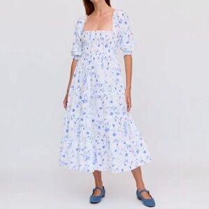 Hill House The Nesli Floral Nap Midi Dress in Blue botanical size XS
